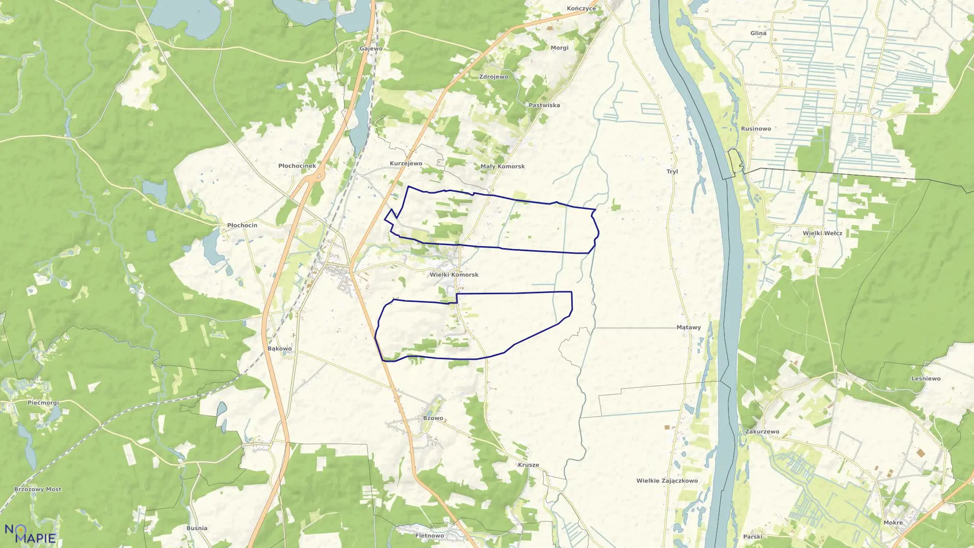 Mapa obrębu Komorsk w gminie Warlubie