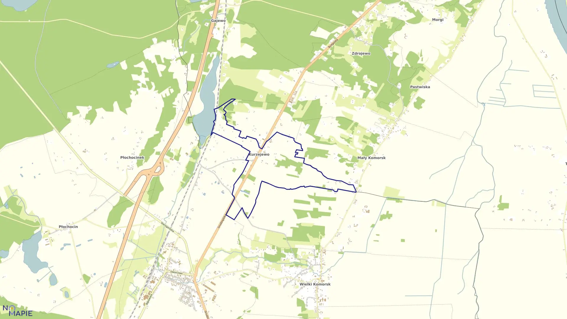 Mapa obrębu Kurzejewo w gminie Warlubie