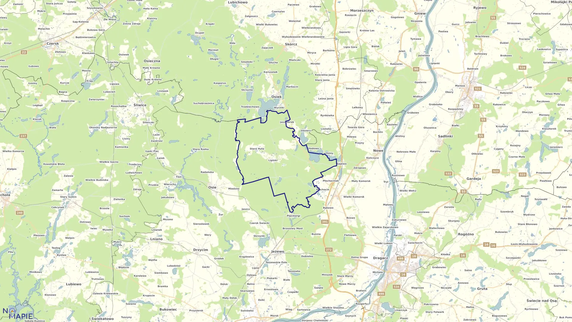 Mapa obrębu Lipinki w gminie Warlubie