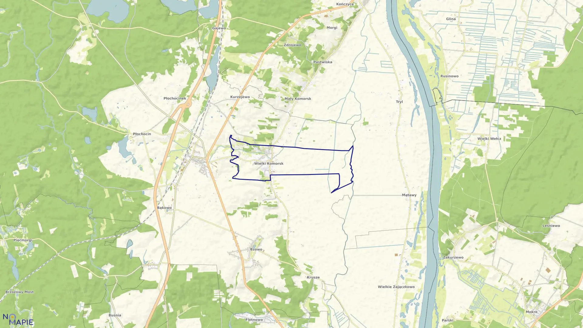 Mapa obrębu Wielki Komorsk w gminie Warlubie